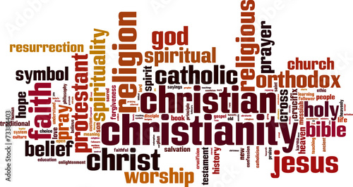 Christianity word cloud concept. Vector illustration