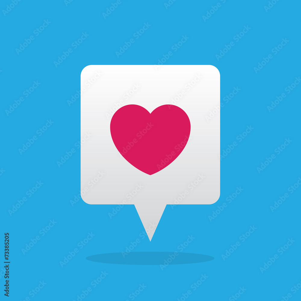Speech bubble with floating heart and blue background