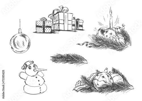 Hand drawing Christmas elements. Vector illustration.