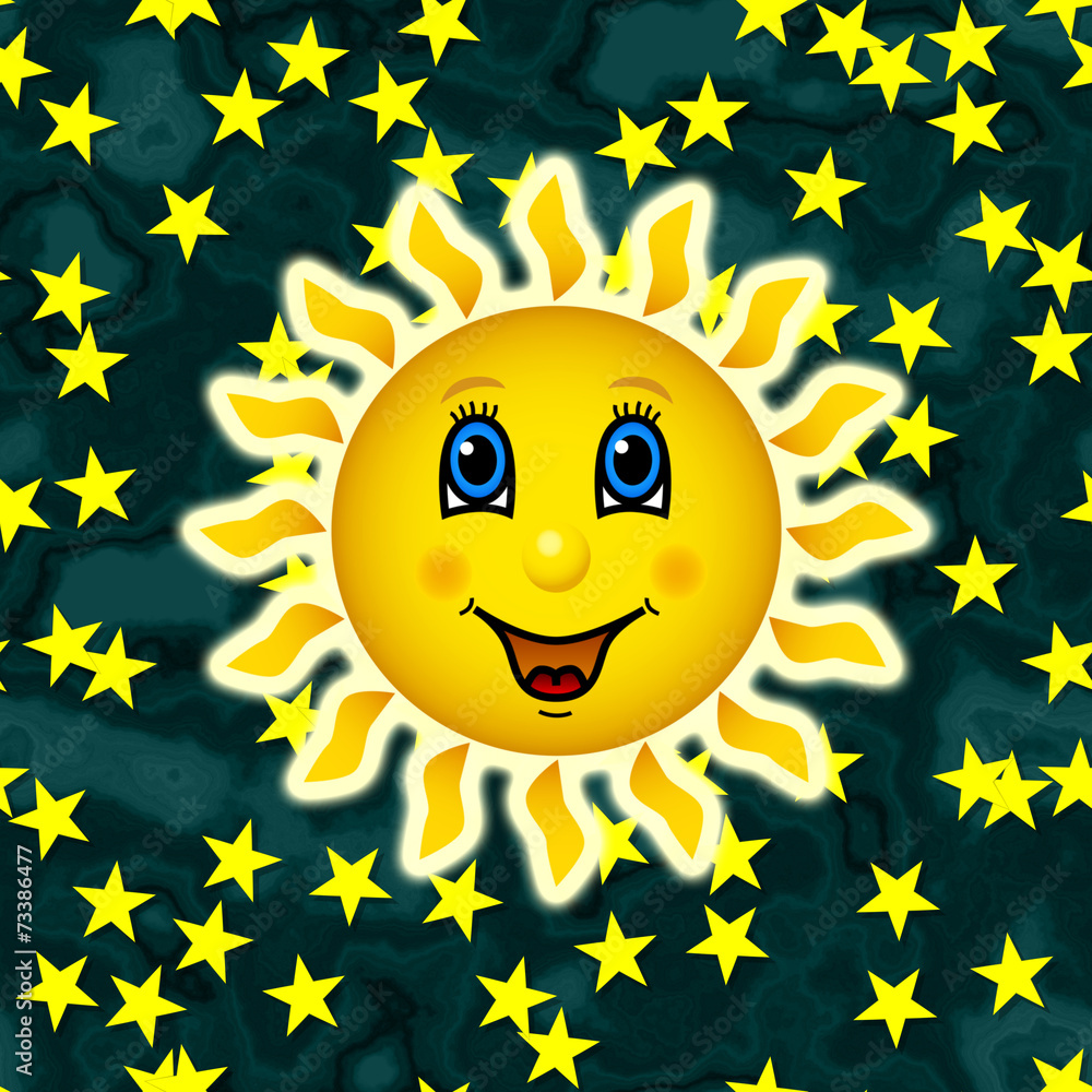 Happy sun on star sky