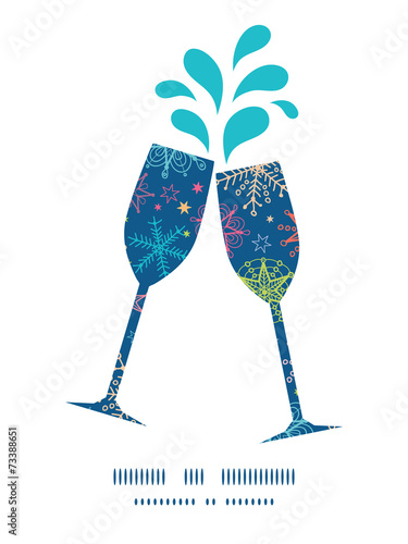 Vector colorful doodle snowflakes toasting wine glasses