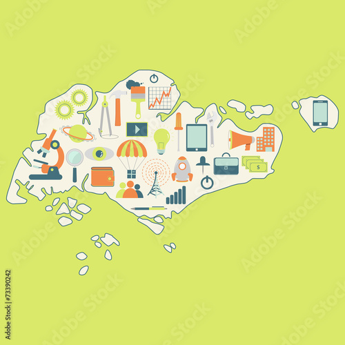 Photography Map of Singapore with technology icons