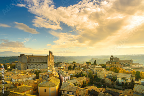 Orvieto medieval town and Duomo cathedral church aerial view. It photo