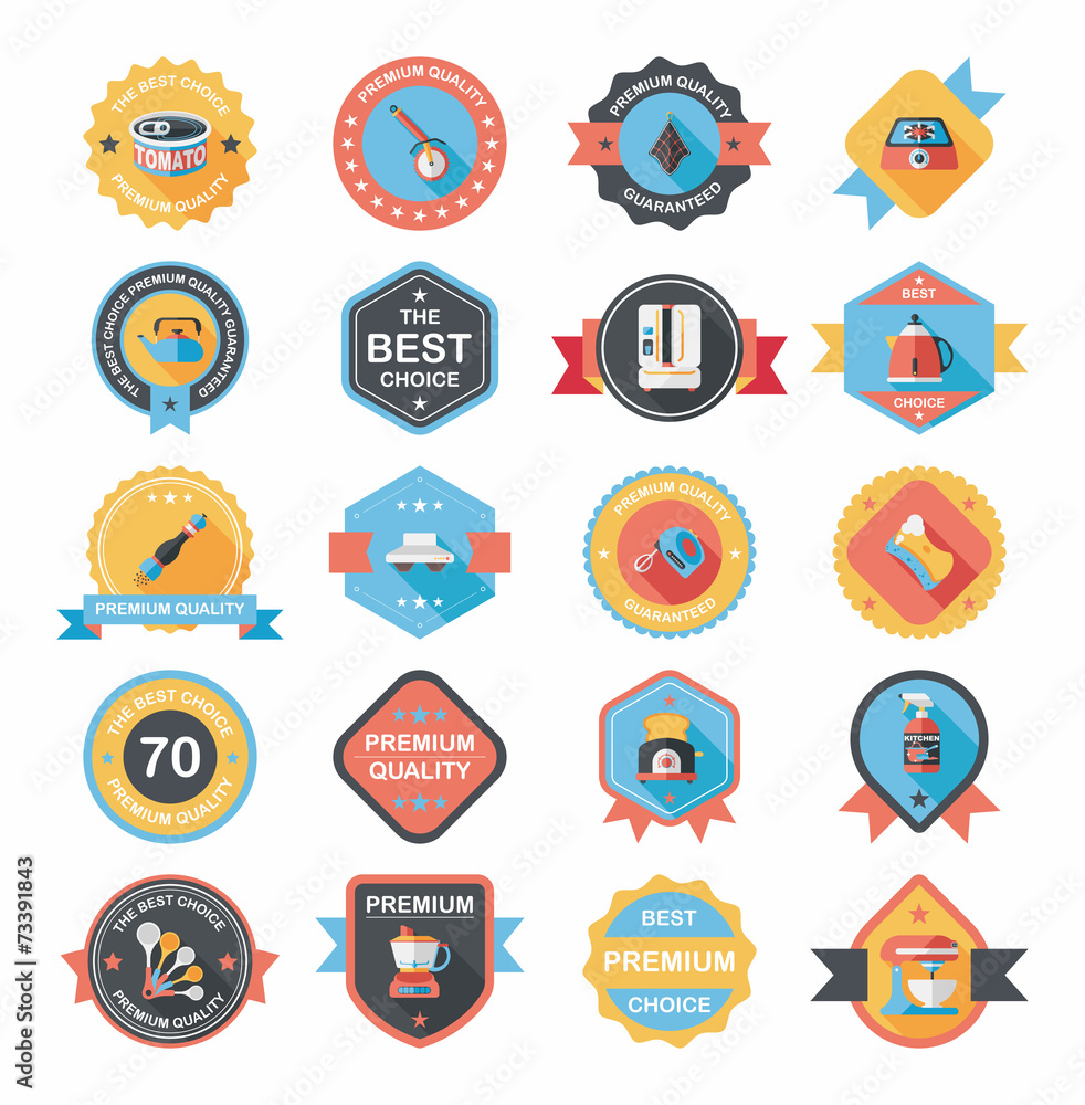 Kitchenware badge flat banner design background set, eps10 Kitchenware badge flat banner design background set, eps10