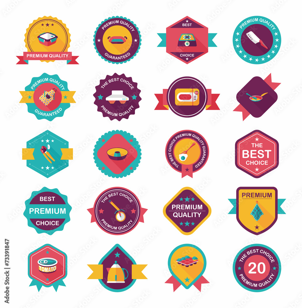 Kitchenware badge flat banner design background set, eps10 Kitchenware badge flat banner design background set, eps10