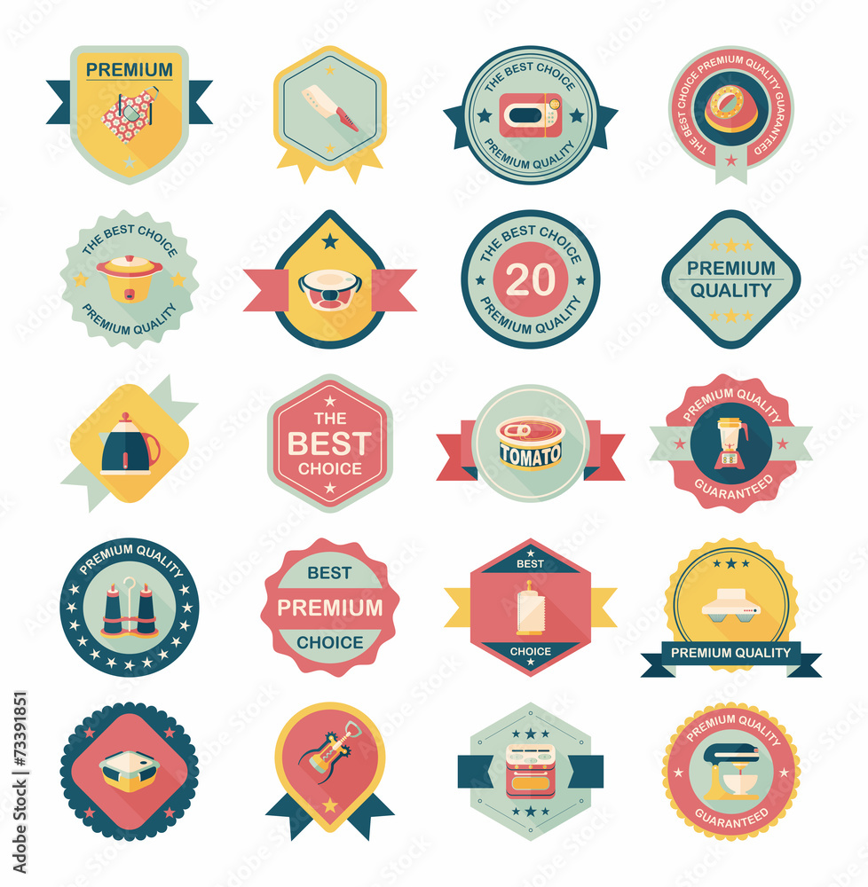 Kitchenware badge flat banner design background set, eps10 Kitchenware badge flat banner design background set, eps10