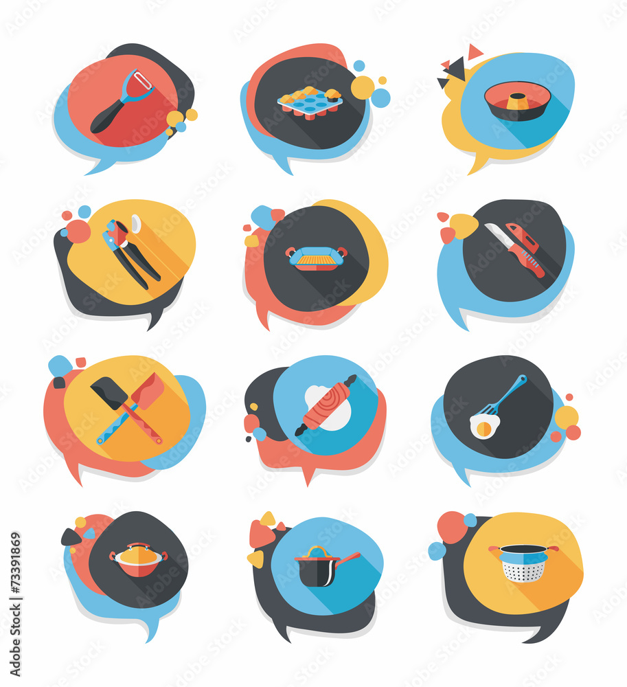 Kitchenware badge flat banner design background set, eps10 Stock Vector