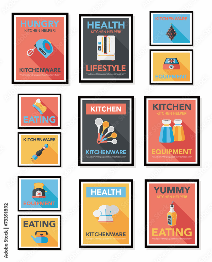 Kitchenware poster flat banner design flat background set, eps10 Kitchenware poster flat banner design flat background set, eps10