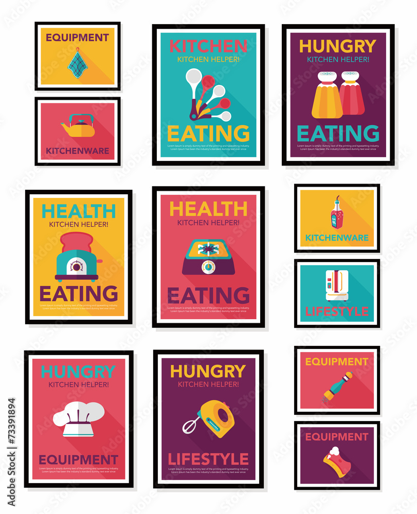 Kitchenware poster flat banner design flat background set, eps10 Kitchenware poster flat banner design flat background set, eps10