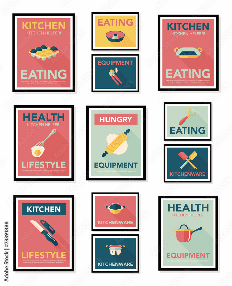 Fototapeta premium Kitchenware poster flat banner design flat background set, eps10