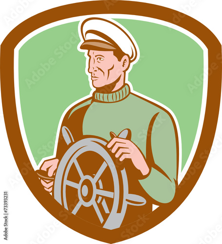 Fisherman Sea Captain Wheel Shield Retro