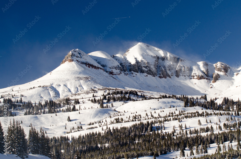 snow mountain peak with sunlight, colorado 
