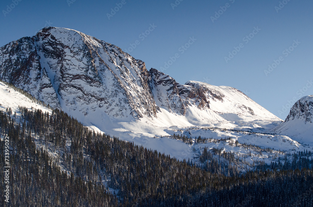 snow mountain peak with sunlight, colorado 