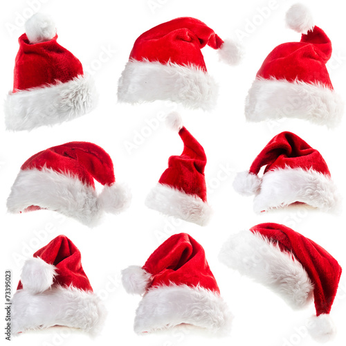 Set of red Santa Claus hats