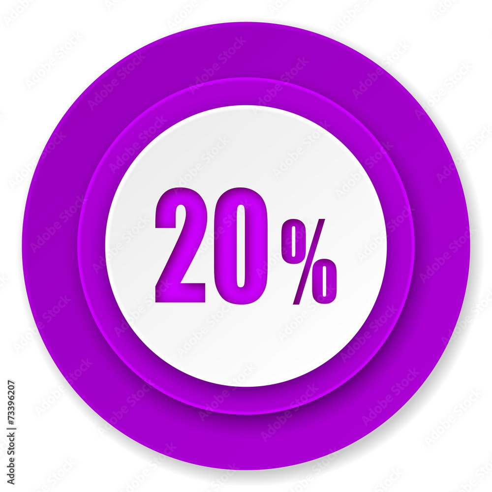 20 percent icon, violet button, sale sign 20 percent icon, violet button, sale sign