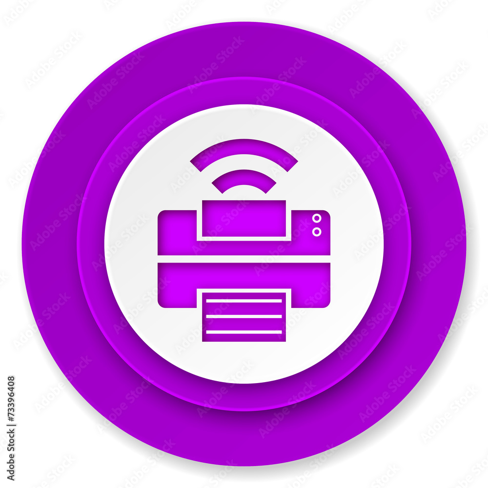 printer icon, violet button, wireless print sign printer icon, violet button, wireless print sign