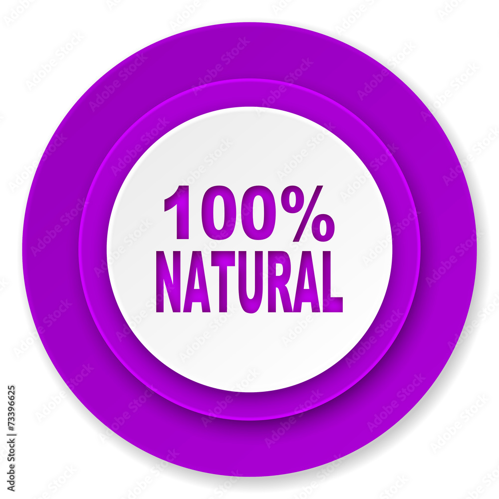 natural icon, violet button, 100 percent natural sign natural icon, violet button, 100 percent natural sign