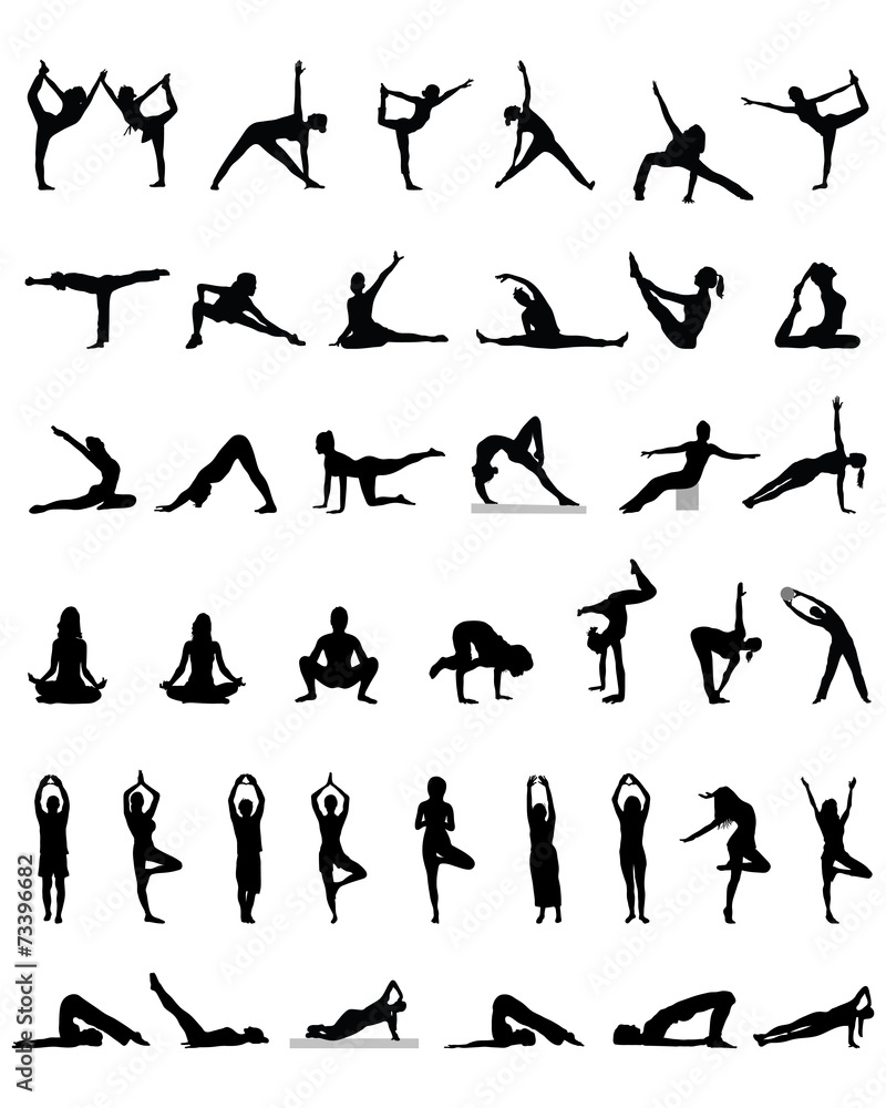 Black silhouettes of yoga and fitness, vector Black silhouettes of yoga and fitness, vector
