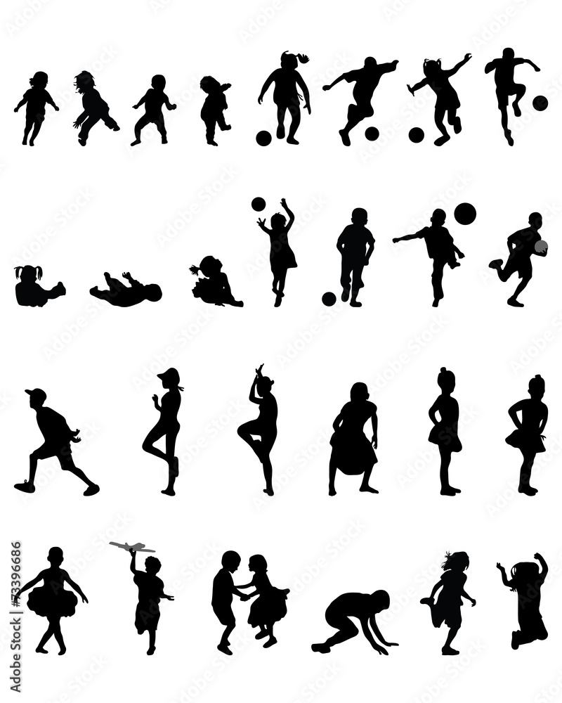 Silhouettes of children playing, vector illustration