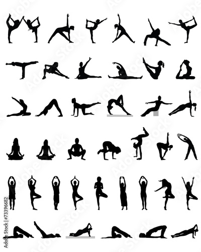 Black silhouettes of yoga and fitness, vector