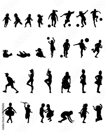 Silhouettes of children playing  vector illustration