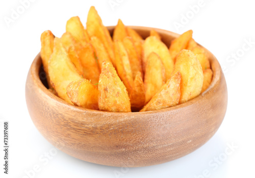 Homemade fried potato in bowl isolated on white