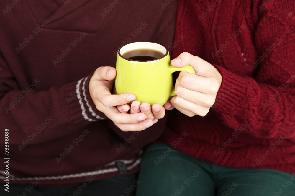 Loving couple with hot drink Loving couple with hot drink