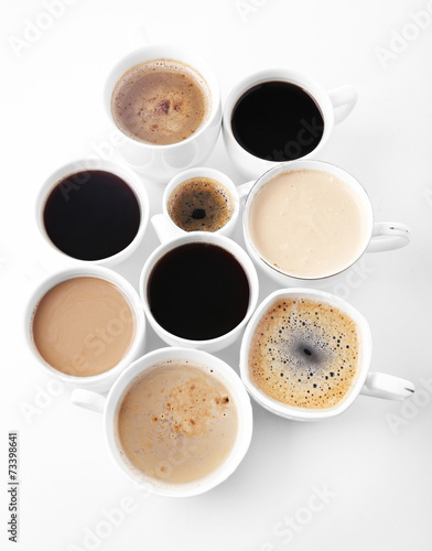 Lots of coffee cups on white background