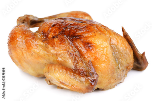 Delicious baked chicken isolated on white