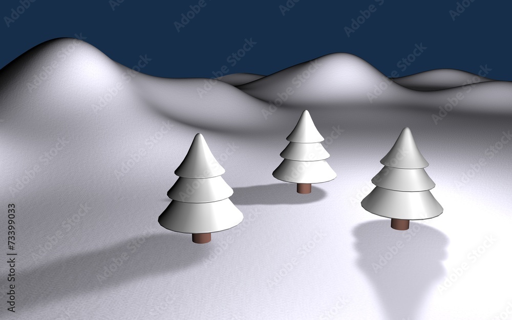 white winter 3d landscape with three trees and hills eps10 white winter 3d landscape with three trees and hills eps10
