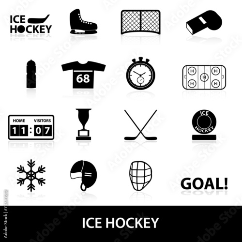 ice hockey sport black icons set eps10
