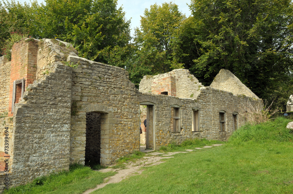 Ruined cottages in deserted Dorset village of Tyneham