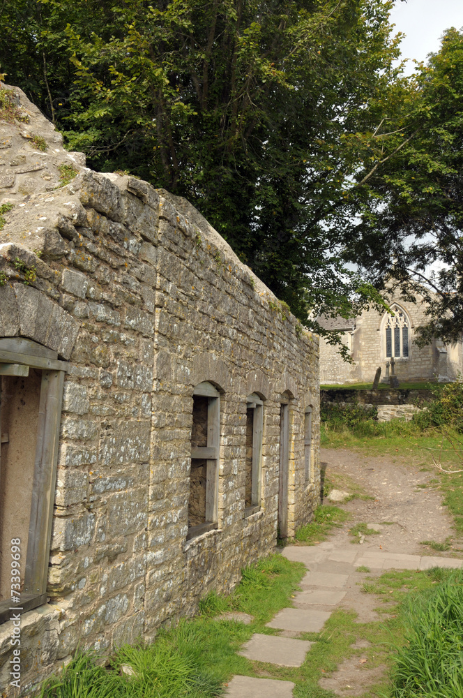 Ruined cottages in deserted Dorset village of Tyneham