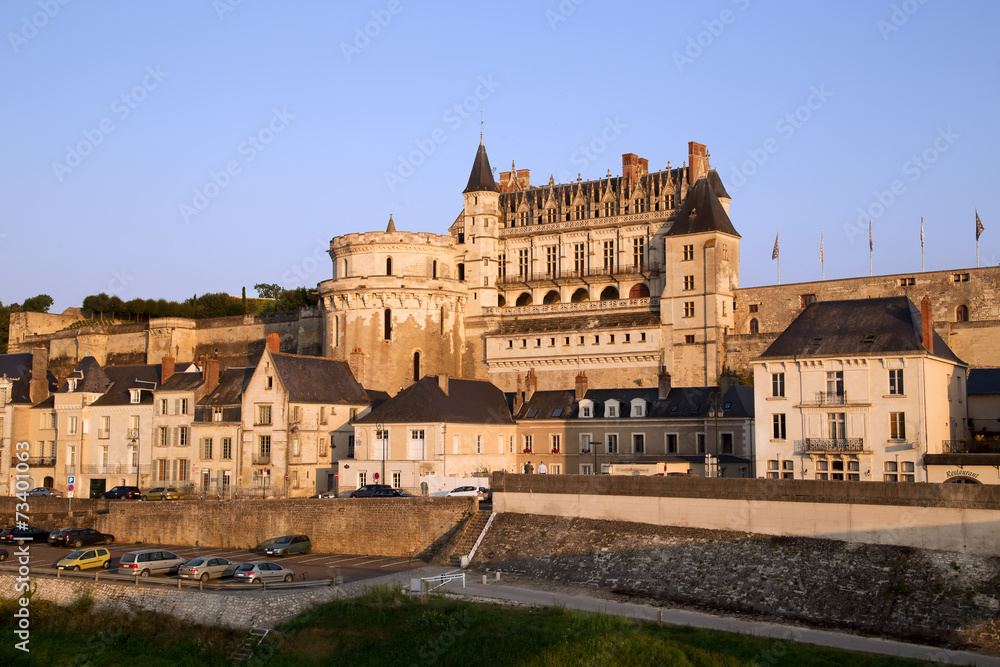 Castle on the river Loire: Chateau Amboise in sunset