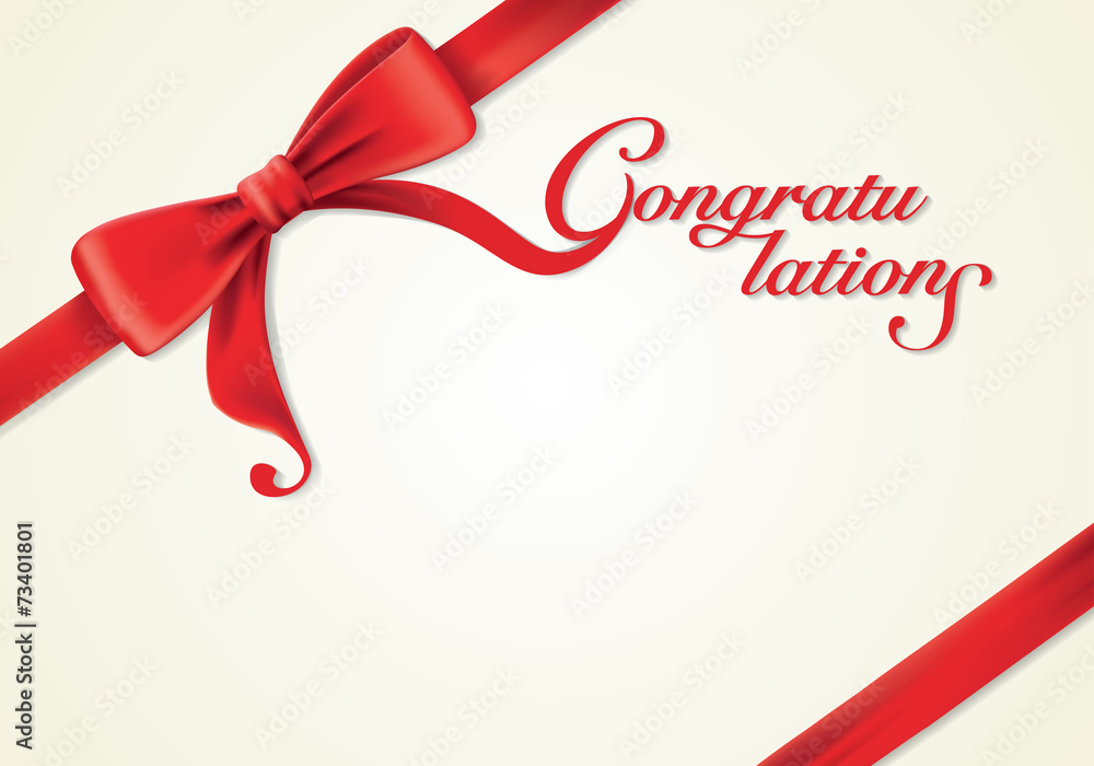 Red ribbons and greeting card, bows, Congratulation Red ribbons and greeting card, bows, Congratulation