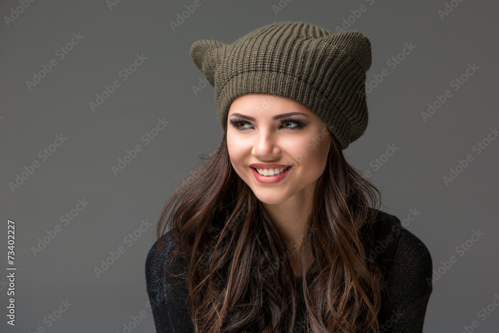 Beautiful sexy young woman in a funny hat with ears Beautiful sexy young woman in a funny hat with ears