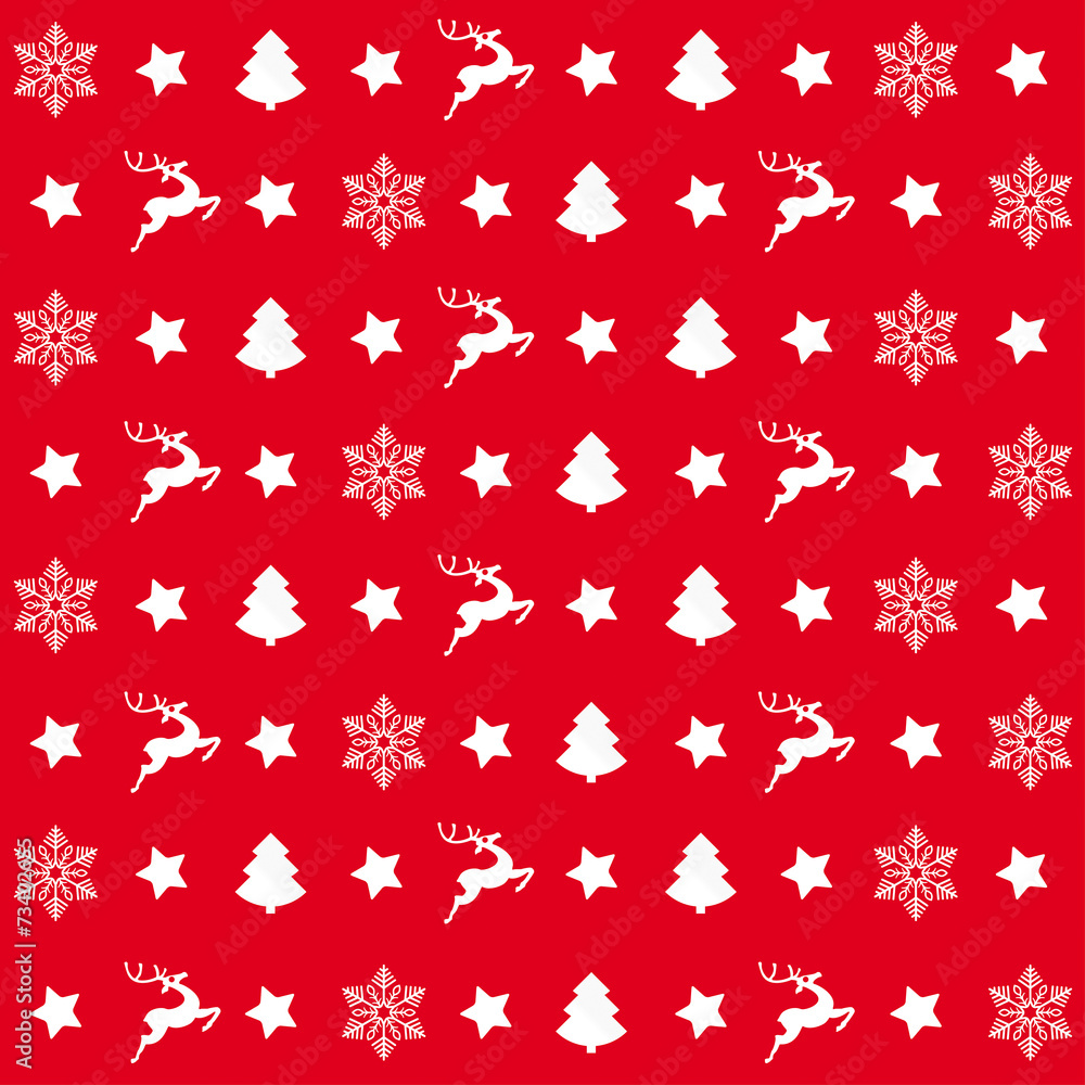 Red Christmas Patterns Rentier Tree Snowflake