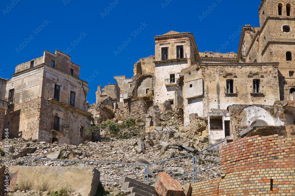 Panoramic view of Craco. Basilicata. Italy.