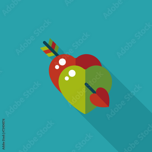 valentine's day heart bow and arrow flat icon with long shadow,e
