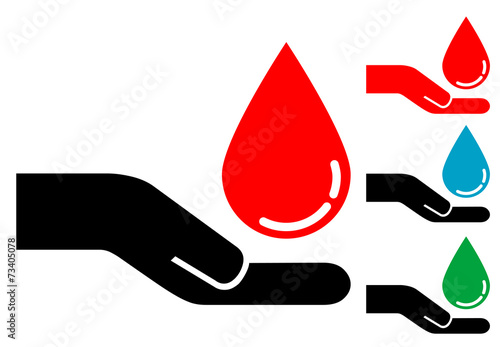 Pictograma mano con gota de sangre con varios colores