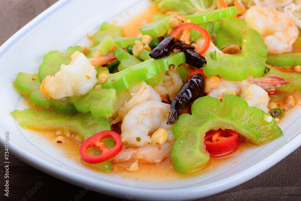 Fried bitter melon with shrimp Fried bitter melon with shrimp