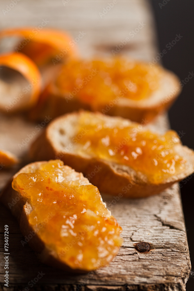 pieces of baguette with orange marmalade