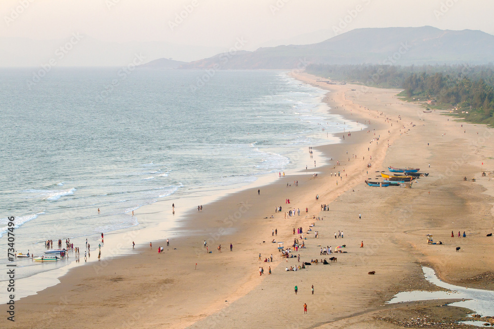 View of the beach from the tower-gopuram in Murudeshwar, Karnata