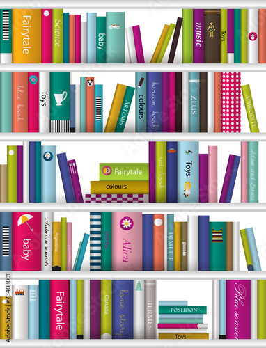 Children book shelf. Vector background.