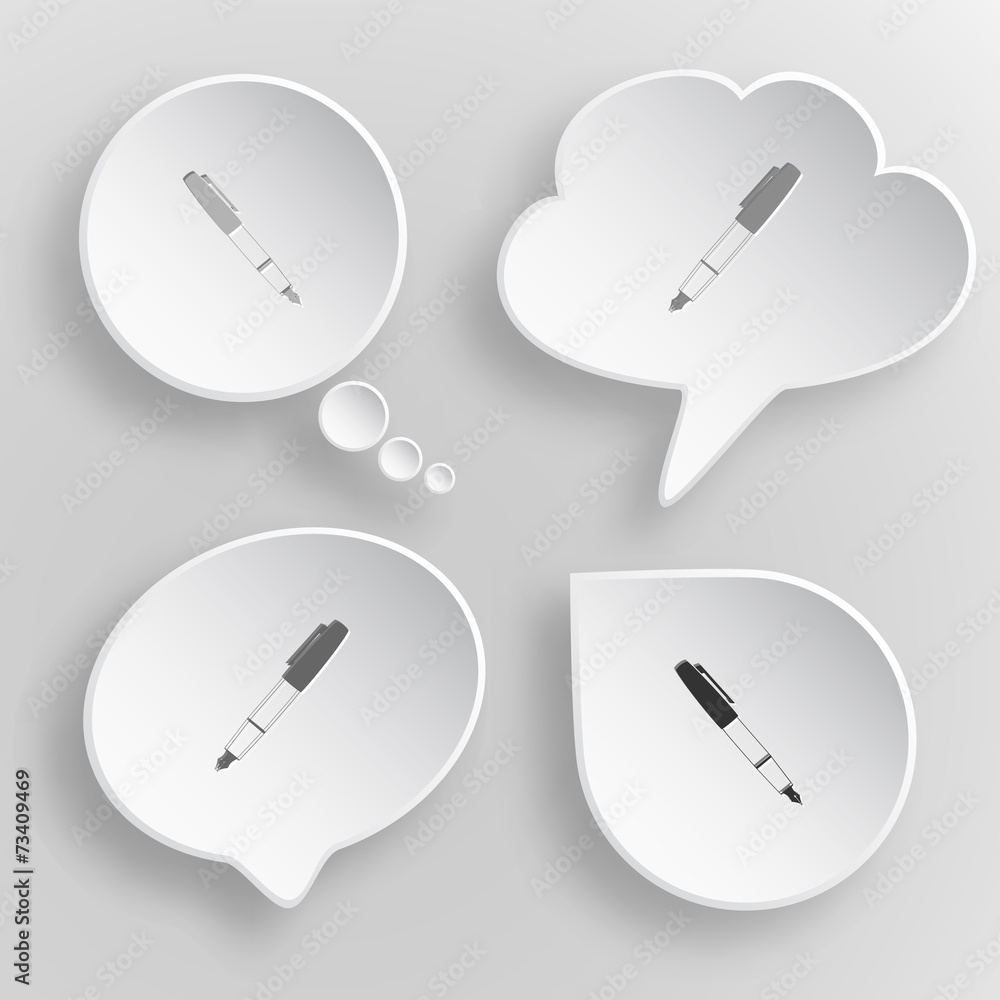 Ink pen and pencil. White flat vector buttons on gray background Ink pen and pencil. White flat vector buttons on gray background