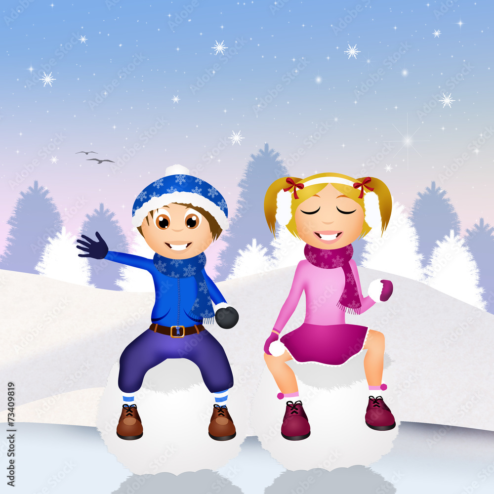 Fototapeta premium children on snowball