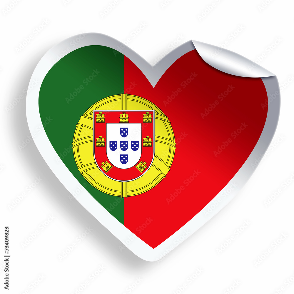 Heart sticker with flag of Portugal isolated on white