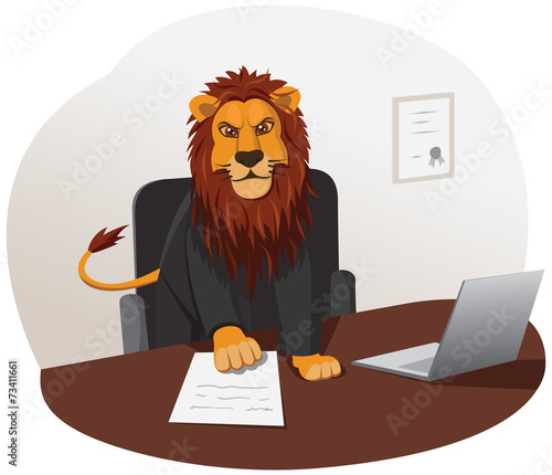 Lion businessman is working with documents in the office