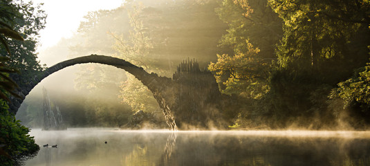 Papier peint photo Des ponts Ambiance matinale mystique en forêt  © Thomas Mucha