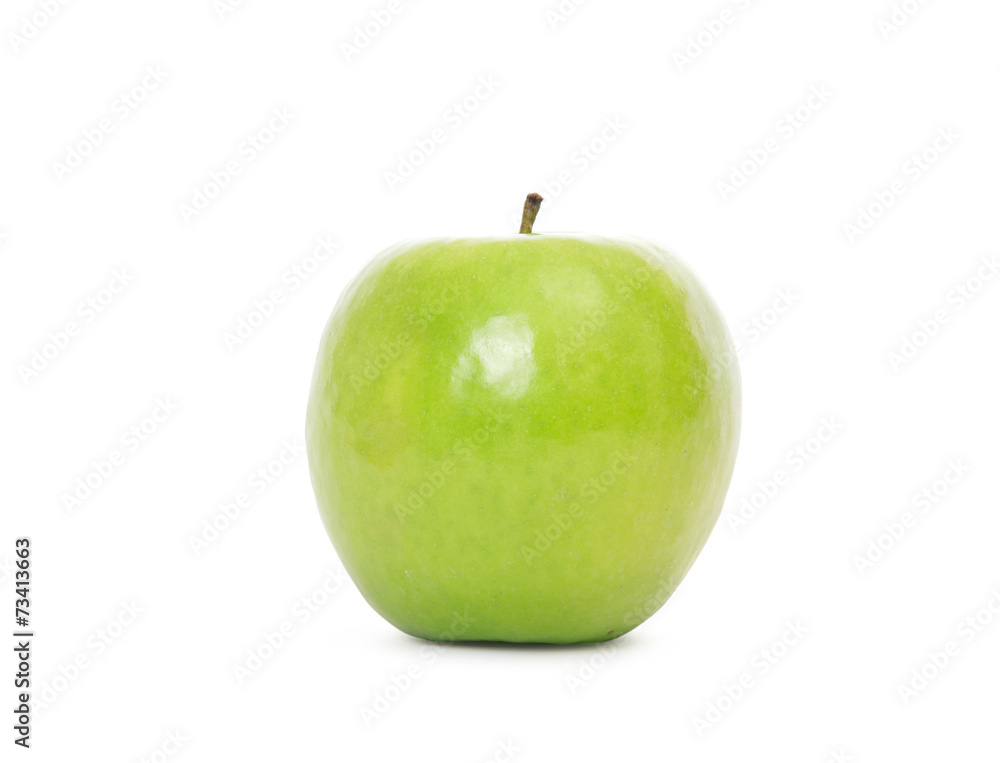 Green apple with leaf isolated on a white background Green apple with leaf isolated on a white background